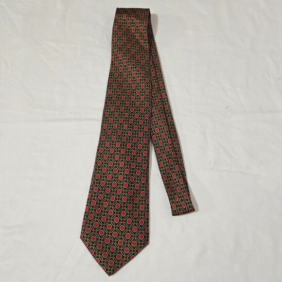 Philippe Vendome Paris Made in France Silk Necktie Black Gold Red 3 5/8" X 59" - Picture 2 of 4